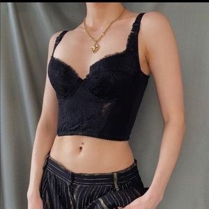 1990s La Perla black vintage lace cropped bustier with detachable straps 34C